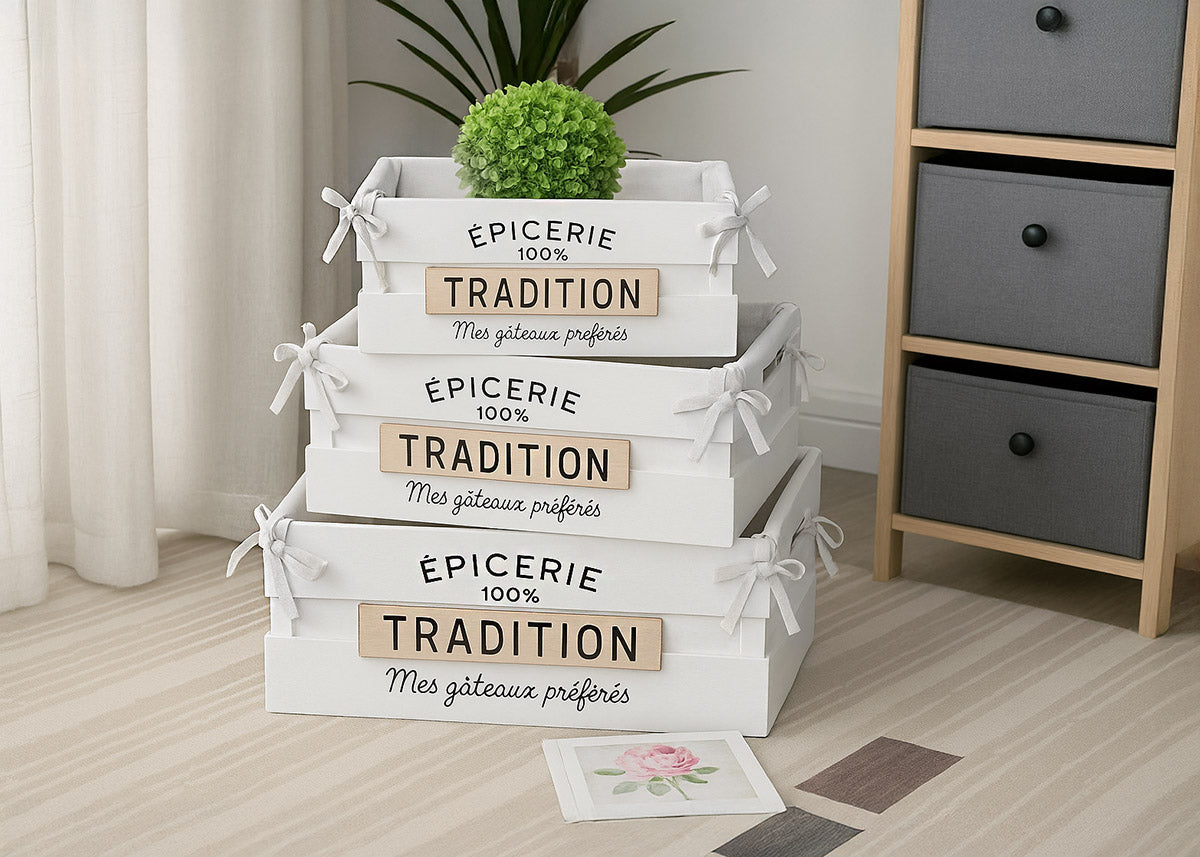 Conjunto de 3 cajas Blancas Tradition. Almacenaje practico y elegante