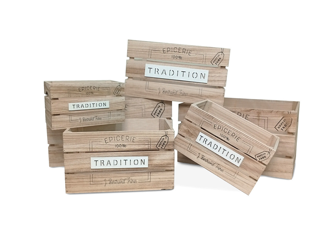 Conjunto de 6 Cestas Estilo Madera Tradition. Almacenaje Decorativo