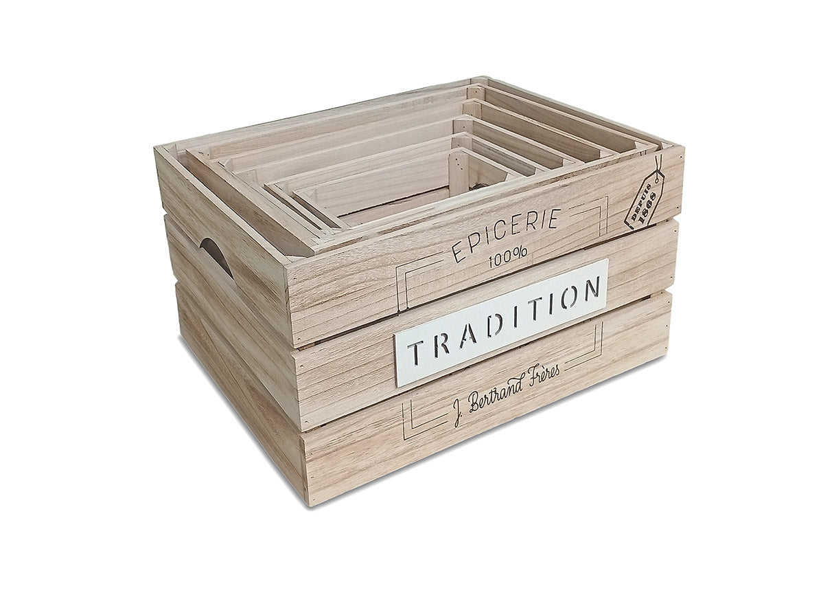 Conjunto de 6 Cestas Estilo Madera Tradition. Almacenaje Decorativo
