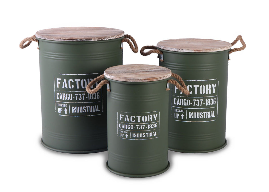 Set de 3 Cajas Metalicas Decorativas Factory. Almacenaje con Estilo