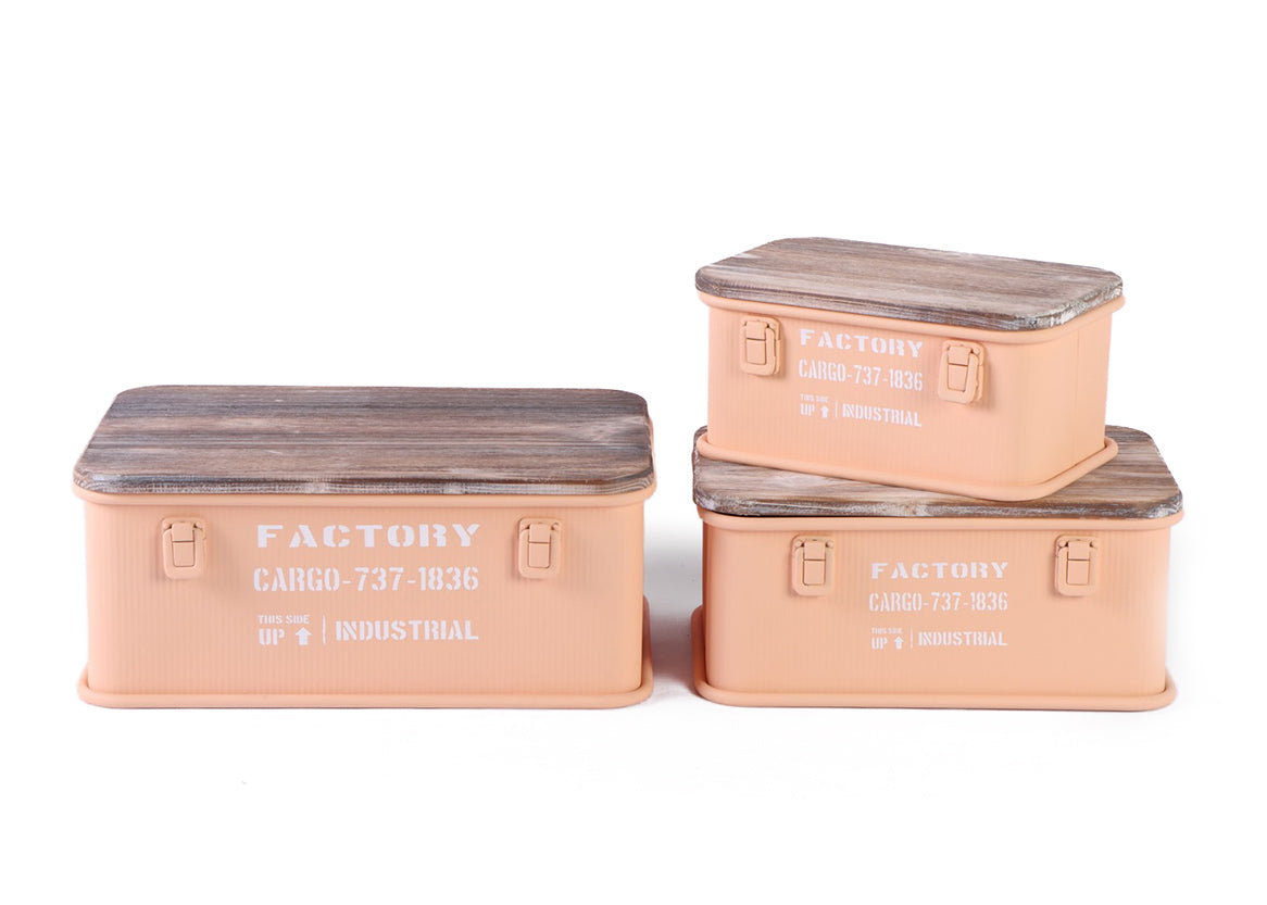 Set de 3 Cajas Metálicas Estilo Industrial. Almacenaje Decorativo