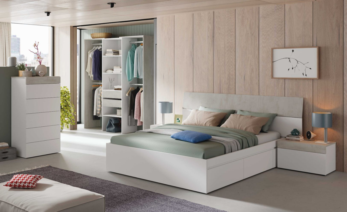 Cabecero de Cama Tekkan. Cabezal + 2 Mesitas