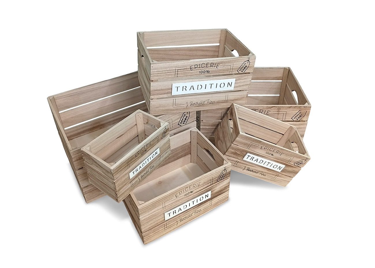 Conjunto de 6 Cestas Estilo Madera Tradition. Almacenaje Decorativo