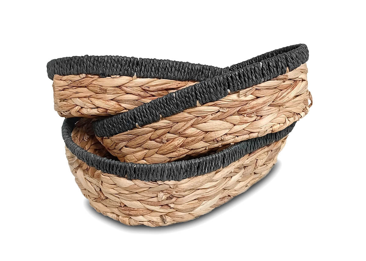 Set de 3 Cestas de Mimbre Trenzado. Almacenaje Decorativo
