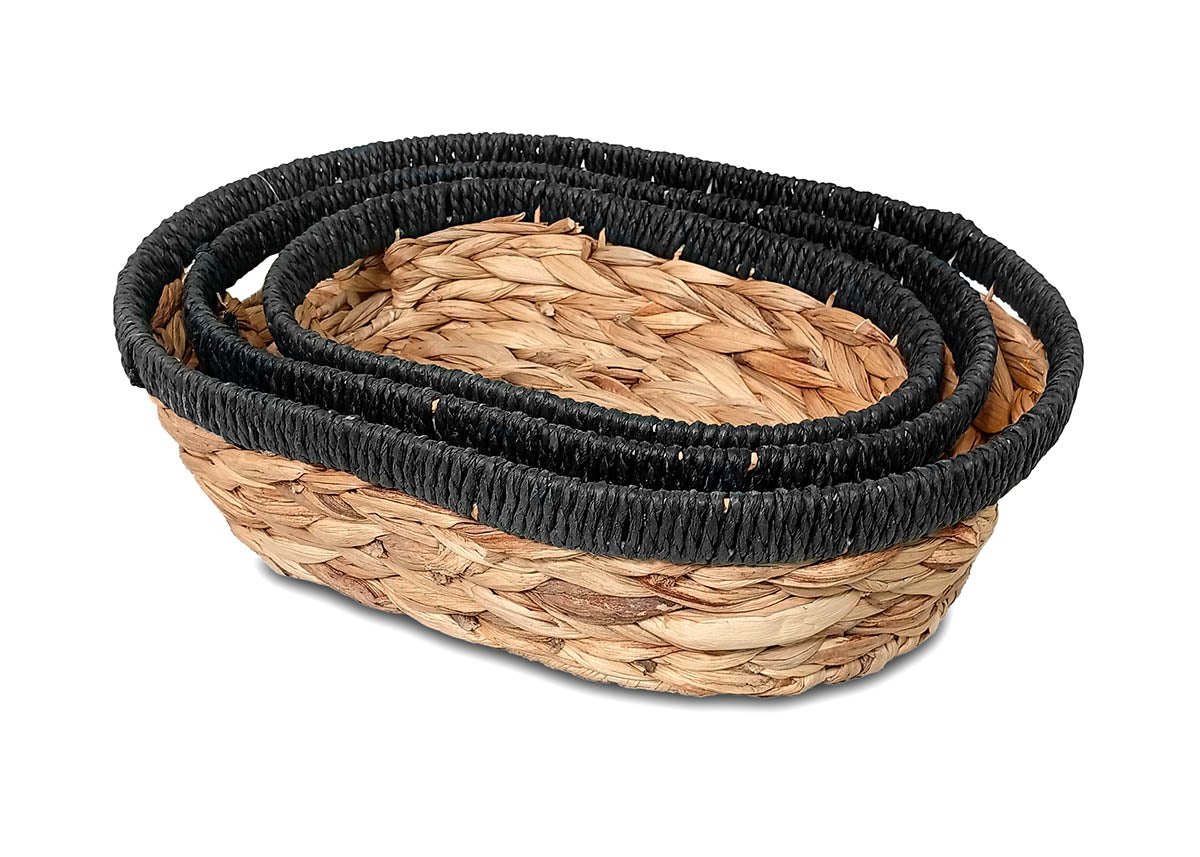 Set de 3 Cestas de Mimbre Trenzado. Almacenaje Decorativo