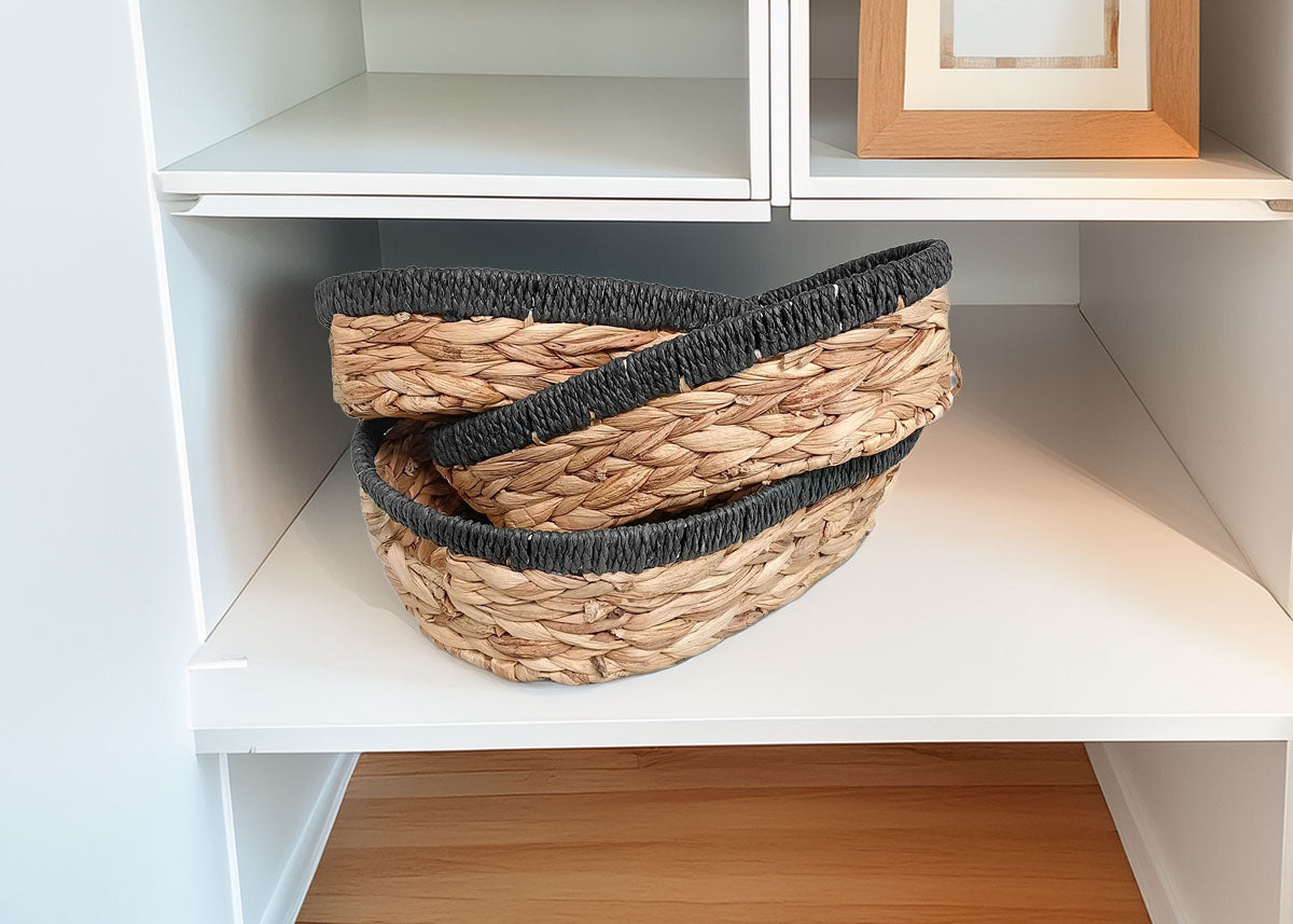 Set de 3 Cestas de Mimbre Trenzado. Almacenaje Decorativo