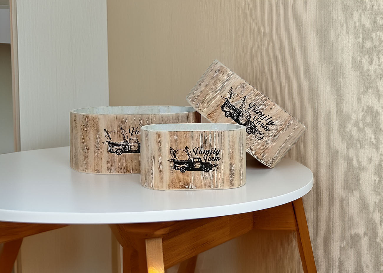 Set de 3 Cajas Estilo Madera Apilables. Almacenaje Decorativo