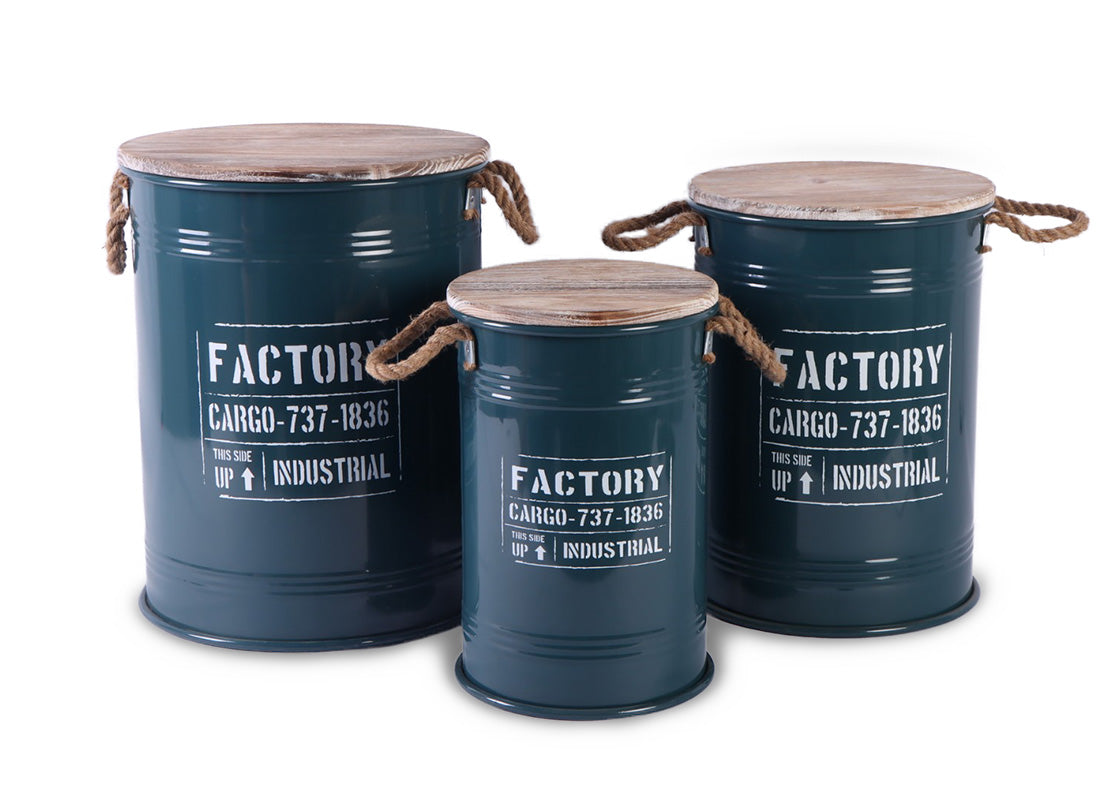 Set de 3 Cajas Metalicas Decorativas Factory. Almacenaje con Estilo