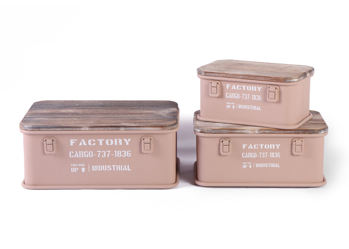 Set de 3 Cajas Metálicas Estilo Industrial. Almacenaje Decorativo