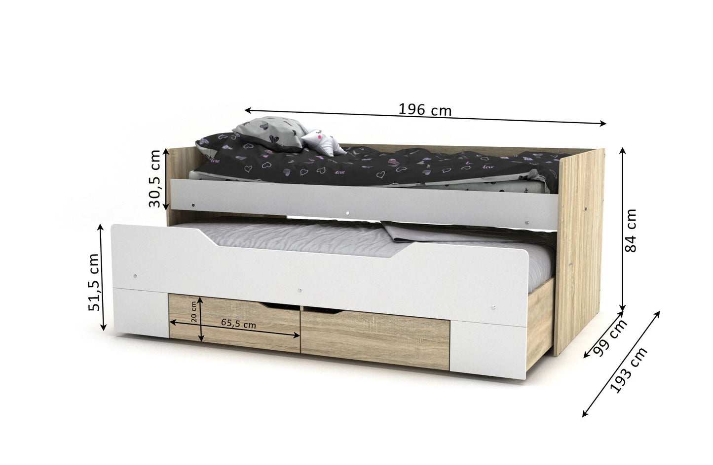 Cama Nido Juvenil DN con Somier + 2 Cajones
