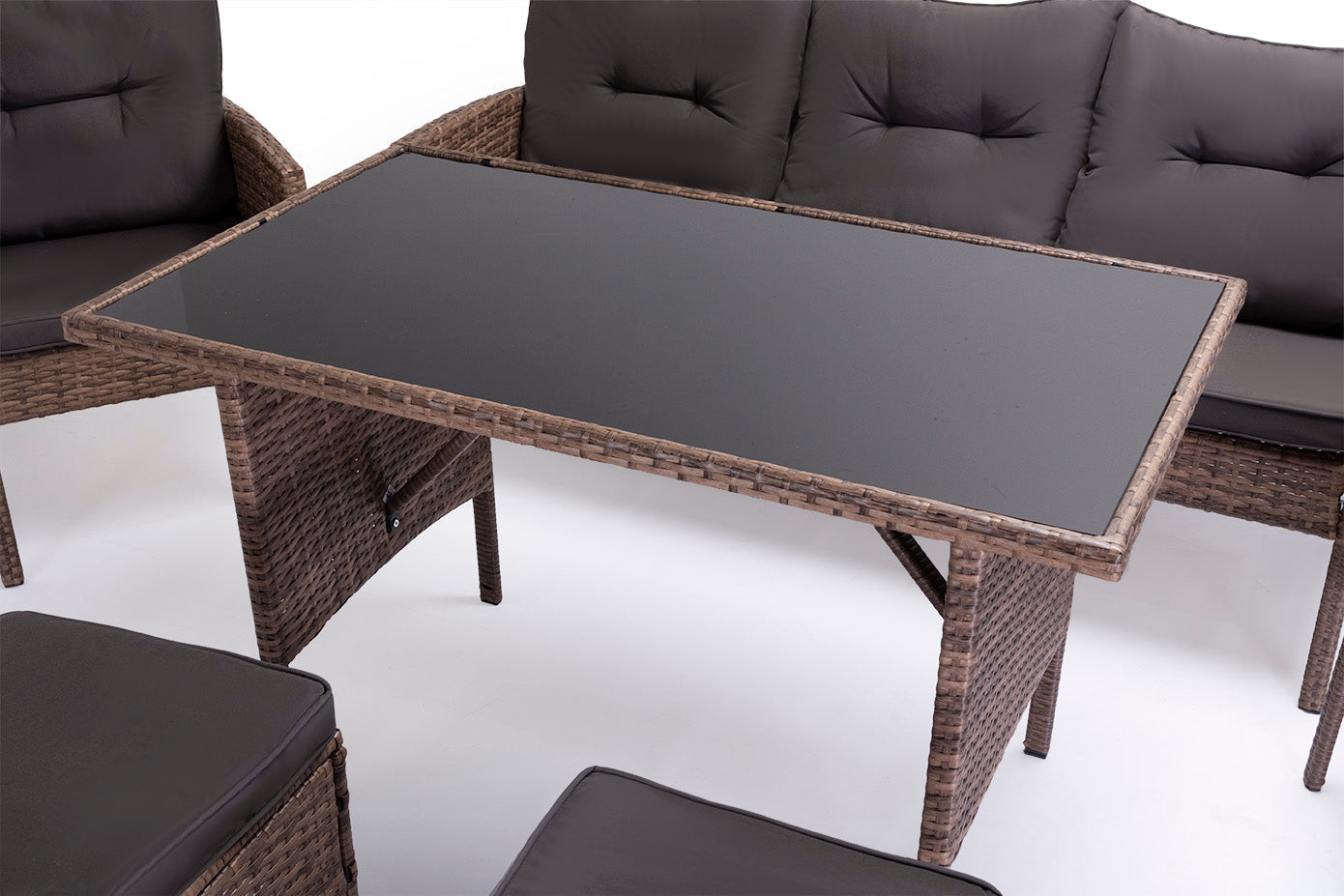 Sofa + Mesa + 2 Sillones + 2 pufs Ratan PE. Muebles de Jardin y Terraza Sebas