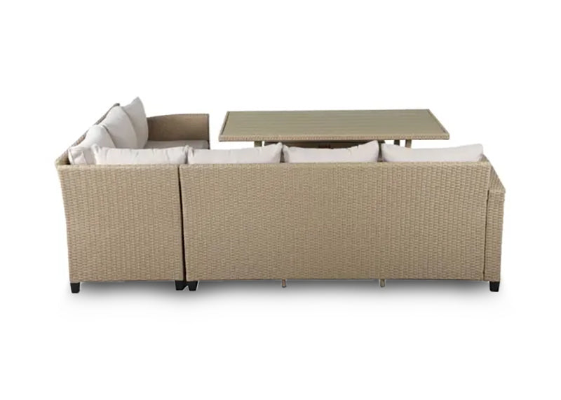 Sofa Rinconera + Mesa de Ratan PE Marron. Muebles de Jardin y Terraza