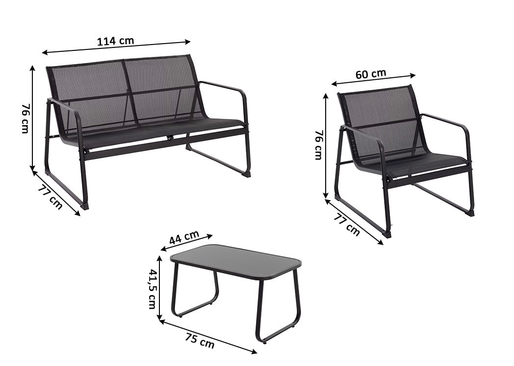 Sofa + 2 Sillas + Mesa de Cristal Templado CDS. Muebles de Jardin y Terraza
