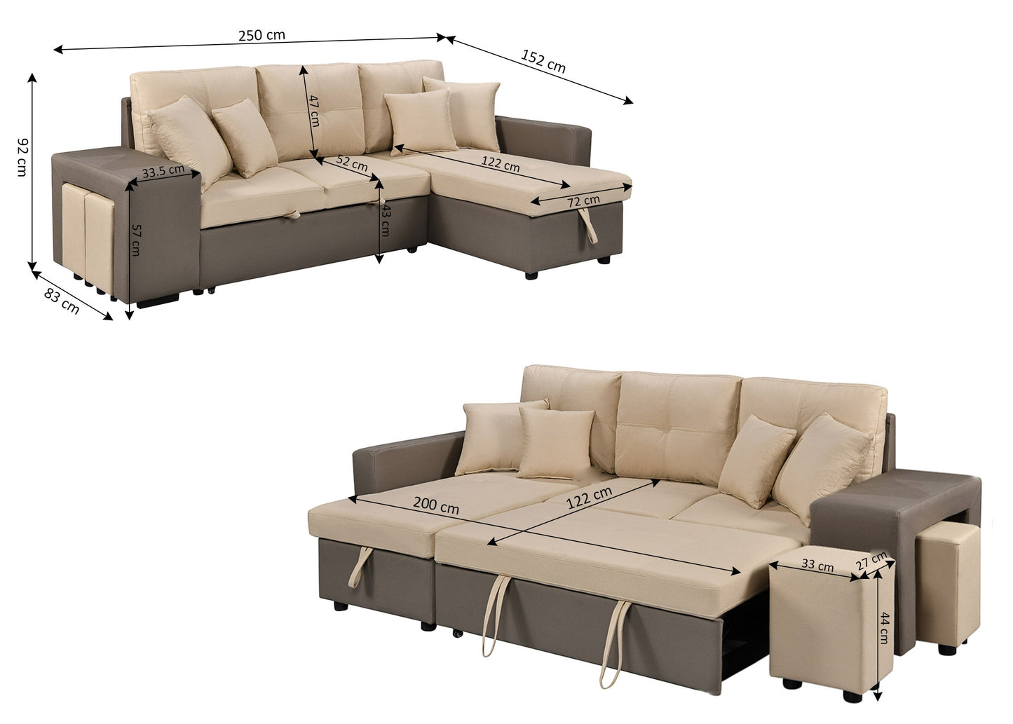 Sofa Cama Chaise Longue Claire 250cm