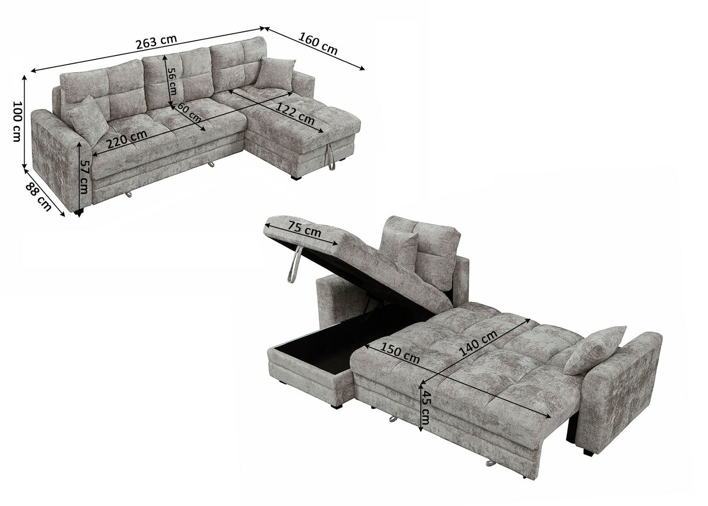 Sofa Cama Chaise Longue Reversible Miren 263cm