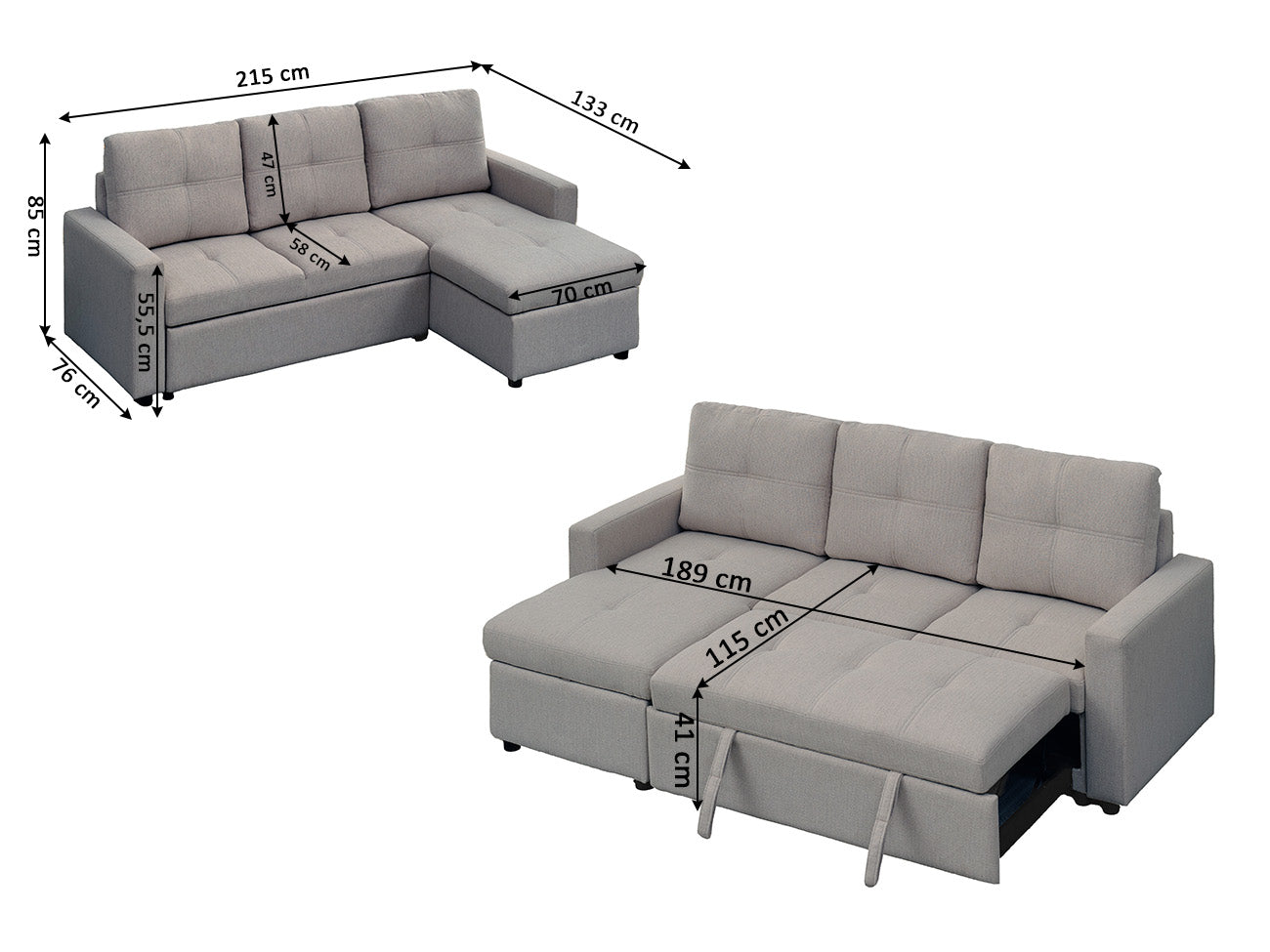 Sofa Cama Chaise Longue Boga 215cm
