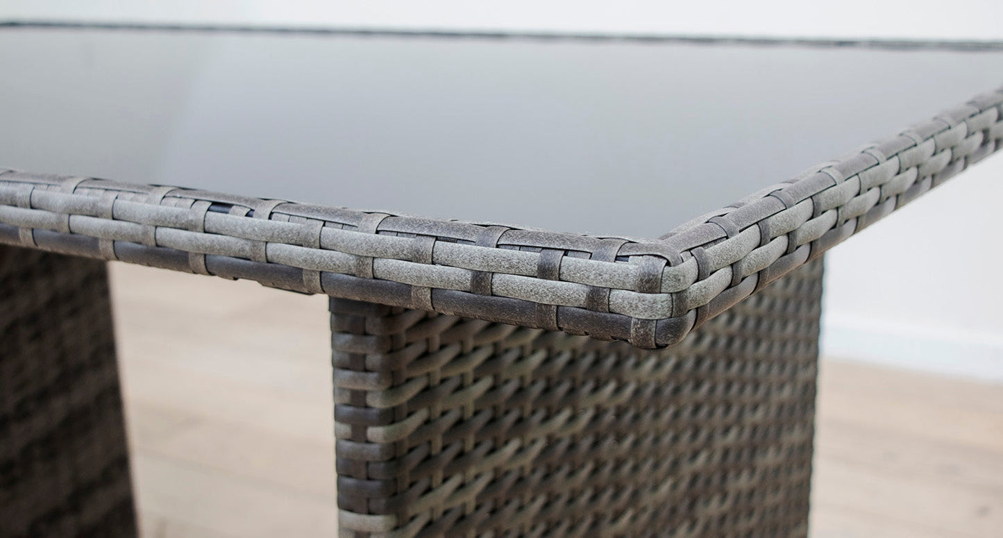 Mesa de Jardin Ratan PE y Cristal Templado. Muebles de Jardin y Terraza