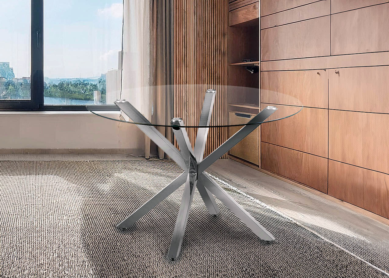 Mesa Redonda de Cristal Templado Aurora 120cm. Comedor o Cocina