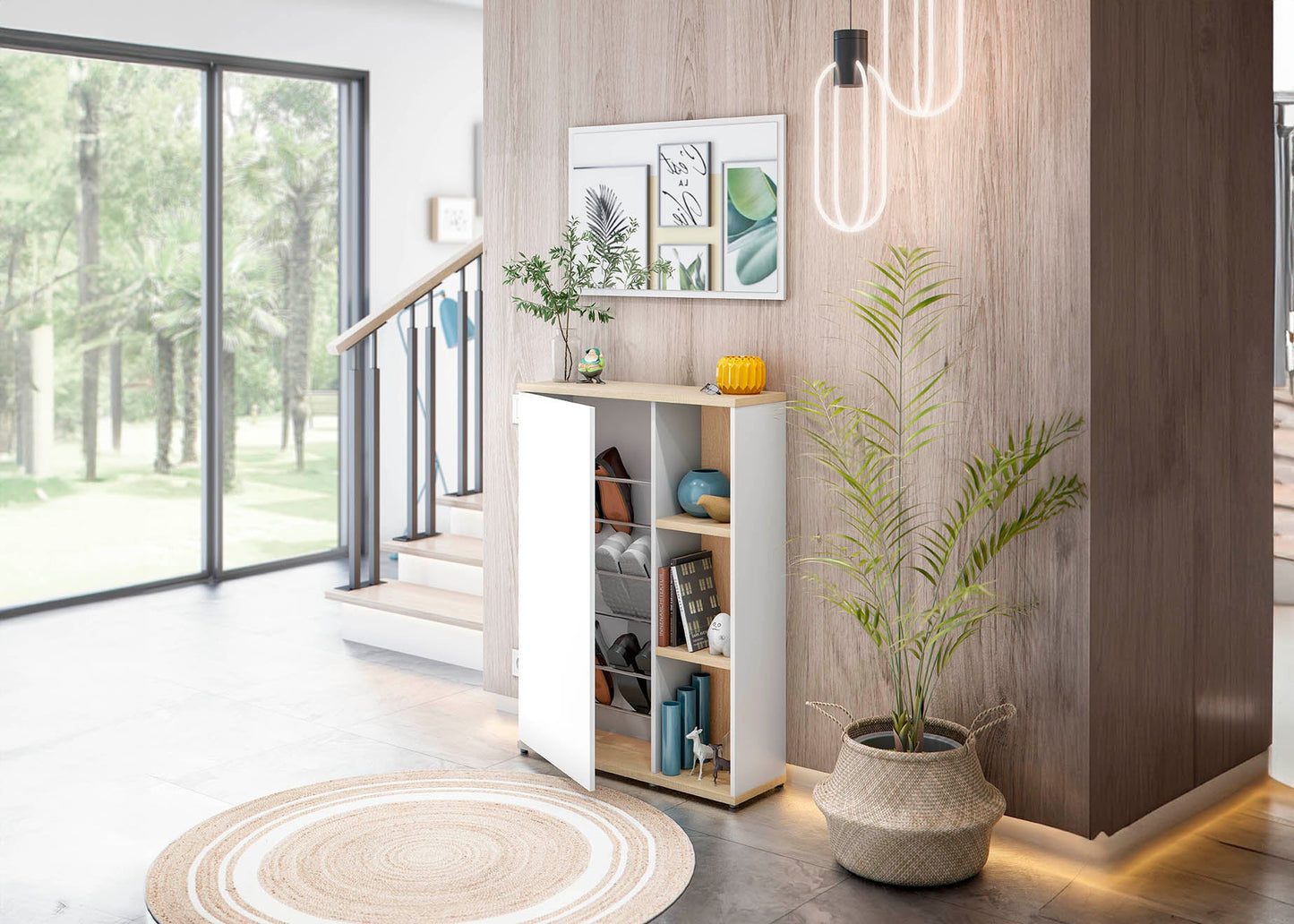 Mueble Recibidor Consola Adhara + Espejo y Zapatero