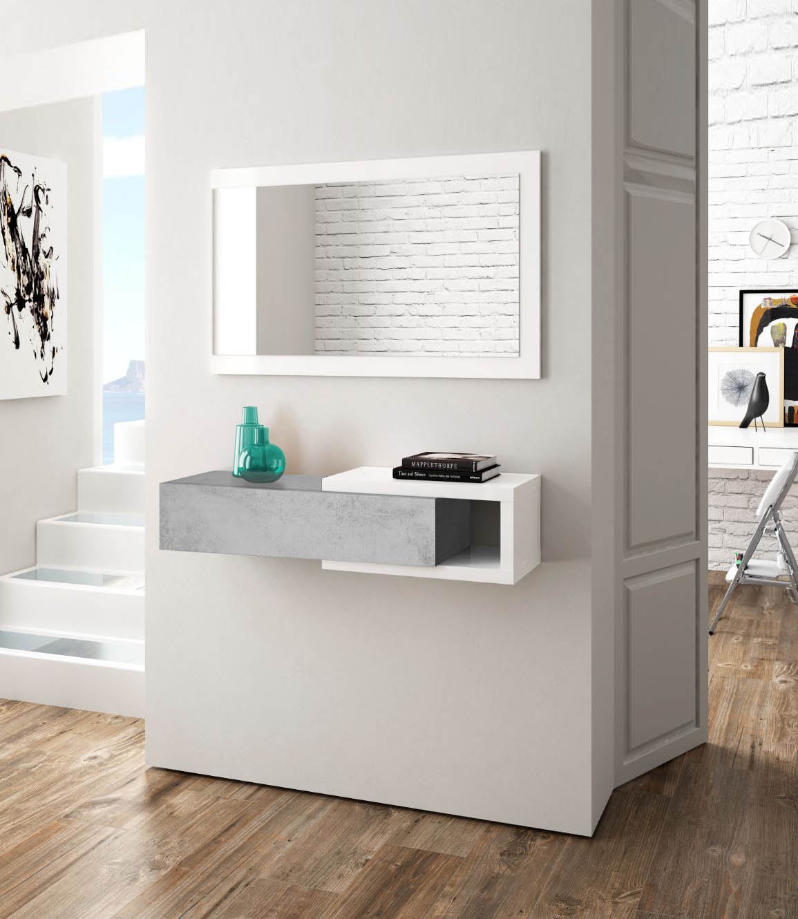 Mueble Recibidor Noon + Espejo y Cajon