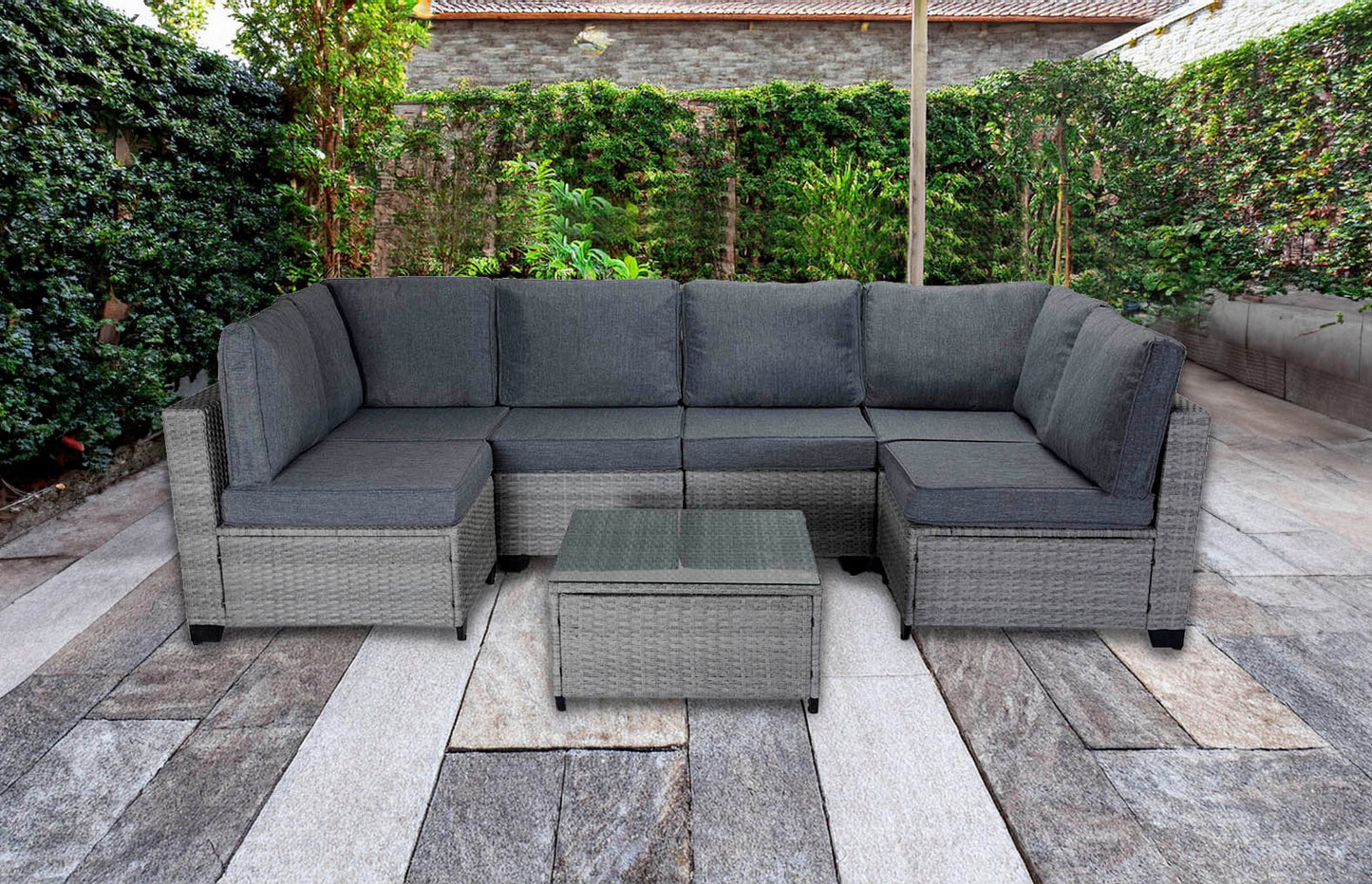 Conjunto de Sofas de Exterior en Ratan PE, 7 piezas. Muebles de Jardin y Terraza