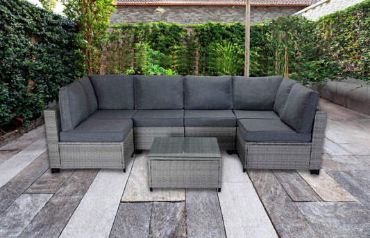 Conjunto de Sofas de Exterior en Ratan PE, 7 piezas. Muebles de Jardin y Terraza