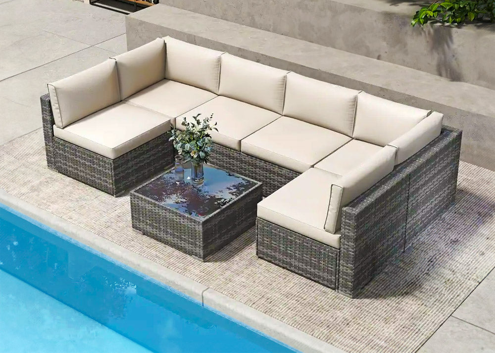 Conjunto de Sofas de Exterior en Ratan PE, 7 piezas. Muebles de Jardin y Terraza